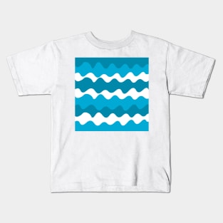 Blue and white horizontal waves pattern Kids T-Shirt